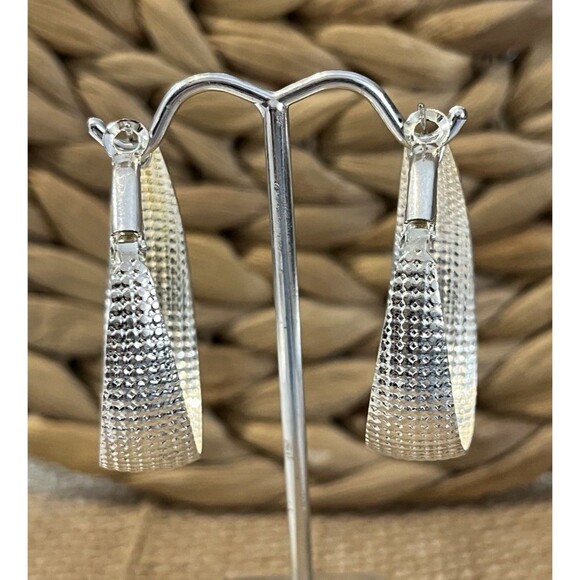 Extra Large Textured Silver Tone VTG Y2K Hoop Earrings For Pierced Ears - Picture 4 of 7